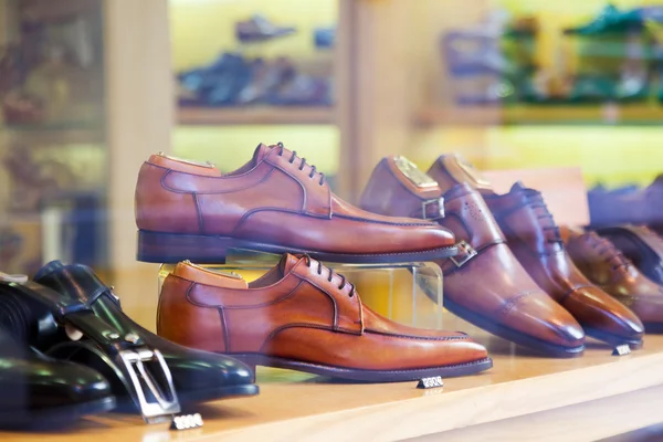 Showcase with classic male shoes