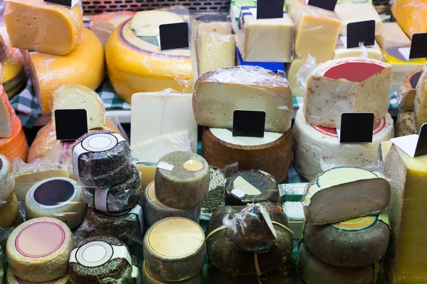 Market counter with cheese