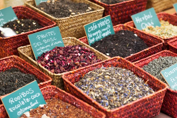 Different  herbs and tea in  market