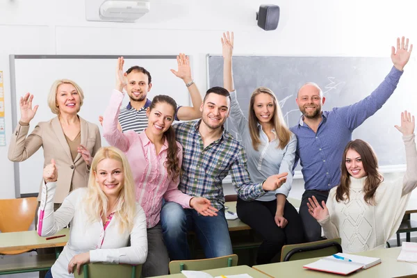 Positive professor and group of student