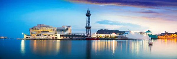 Panoramic view of Port Vell with liner