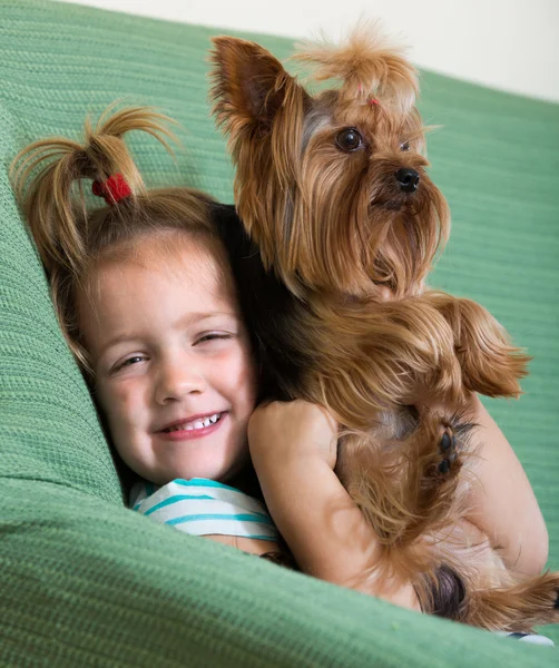 Little girl with yorkshire terrier