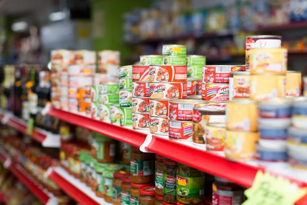 Canned goods at groceries section