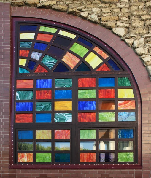 Texture of the old multi-colored stained-glass windows, backgrou