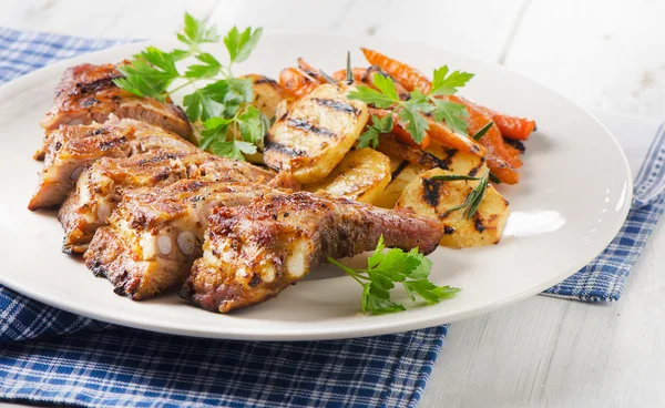 Grilled Pork Ribs and Vegetables
