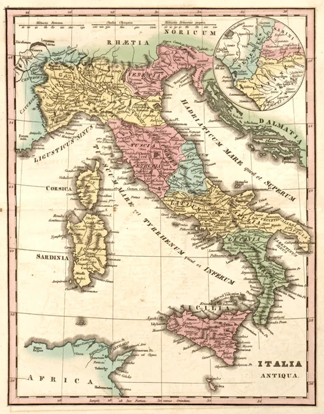 Ancient map of Italy at the time of the Roman Empire