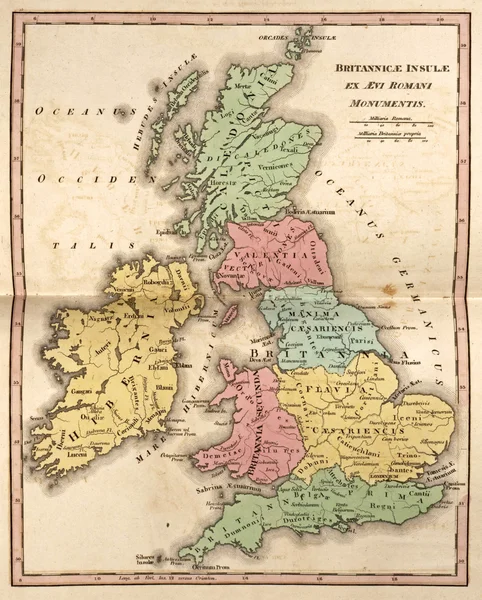 Ancient map of British Isles, showing its various regions under