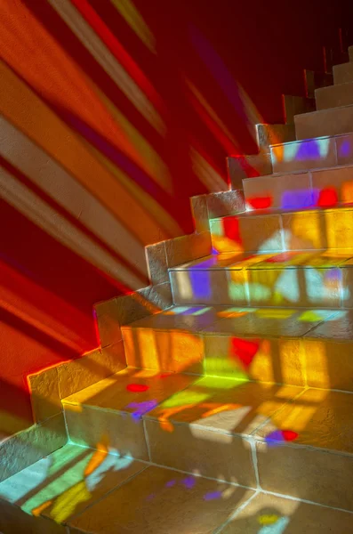 Multi-colored light spots on the steps