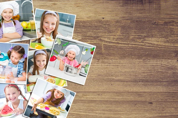 Photos depicting  girl having breakfast