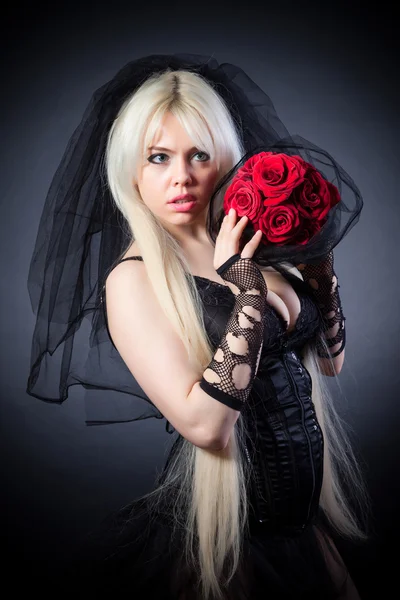 Black widow with flowers