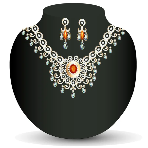Illustration women\'s necklace with precious stones and pearls