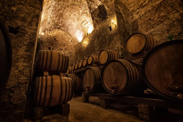 Old cellar with barrels for storage of wine