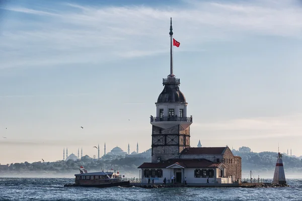 Touristic ship at Maiden tower in Istanbul