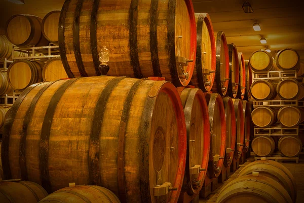 Cellar with barrels for storage of wine