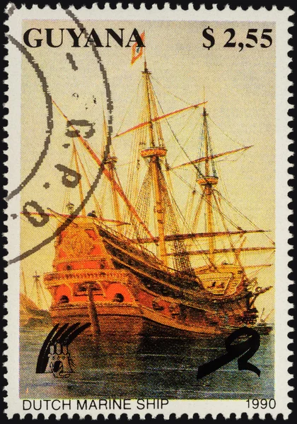 Ancient Dutch sailing ship on postage stamp