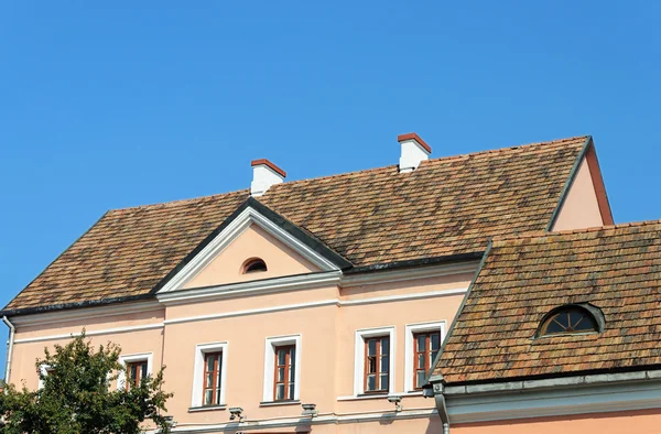 Old tiled roofs of houses in Trinity Suburb, Minsk