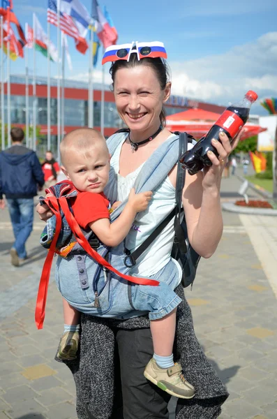 MINSK, BELARUS - MAY, 2014: people support their hockey teams at the 2014 IIHF World Championship