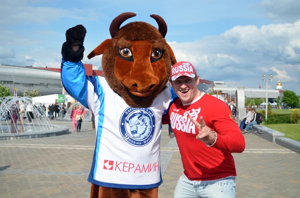 MINSK, BELARUS - MAY, 2014: people support their hockey teams at the 2014 IIHF World Championship