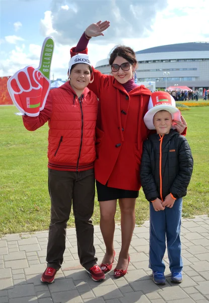 MINSK, BELARUS - MAY, 2014: people support their hockey teams at the 2014 IIHF World Championship