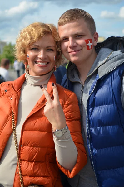 MINSK, BELARUS - MAY, 2014: people support their hockey teams at the 2014 IIHF World Championship