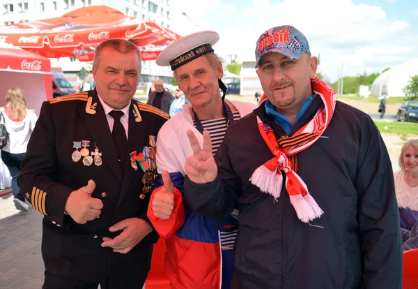 MINSK, BELARUS - MAY, 2014: people support their hockey teams at the 2014 IIHF World Championship