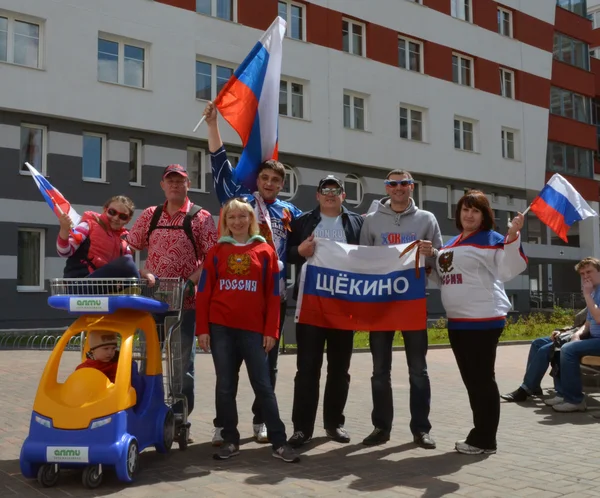 MINSK, BELARUS - MAY, 2014: people support their hockey teams at the 2014 IIHF World Championship