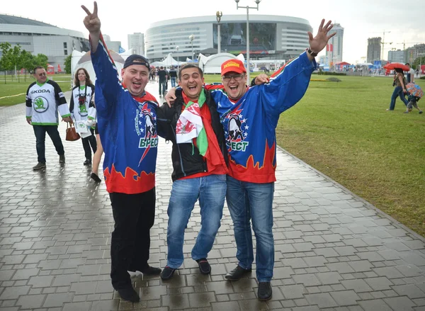 MINSK, BELARUS - MAY, 2014: people support their hockey teams at the 2014 IIHF World Championship