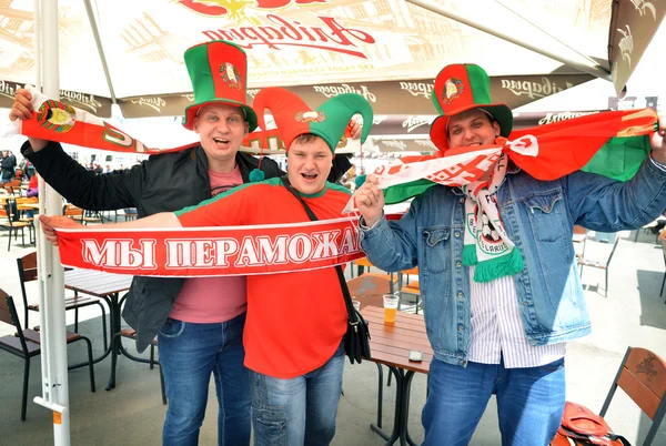 MINSK, BELARUS - MAY, 2014: people support their hockey teams at the 2014 IIHF World Championship