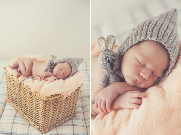 Sleeping newborn baby in a knitted hat