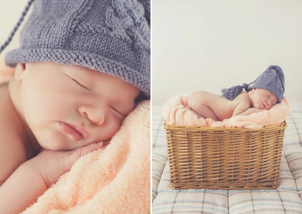Sleeping newborn baby in a knitted hat