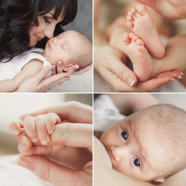 Collage of a newborn baby in mother's arms.