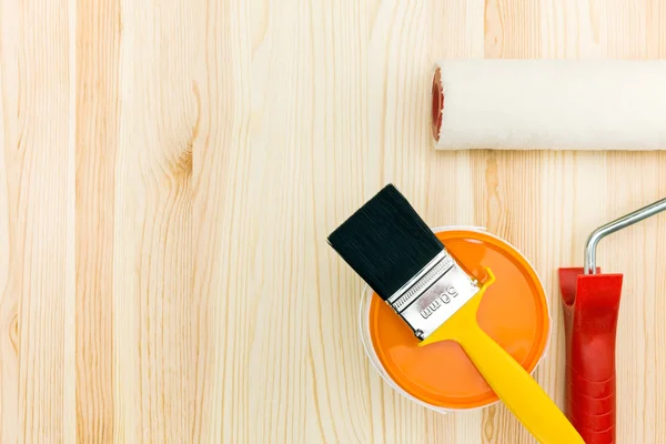 Painting tools on wooden boards