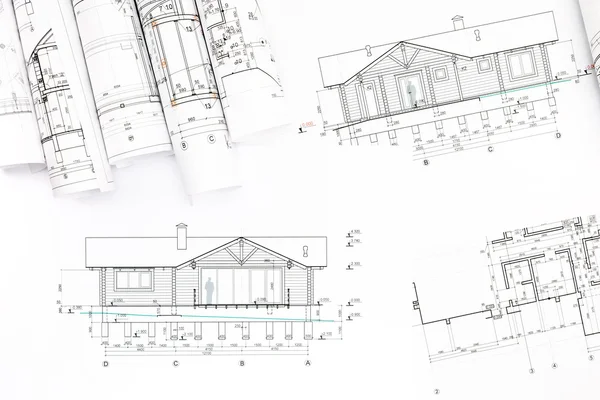 Blueprints with rolled house plans