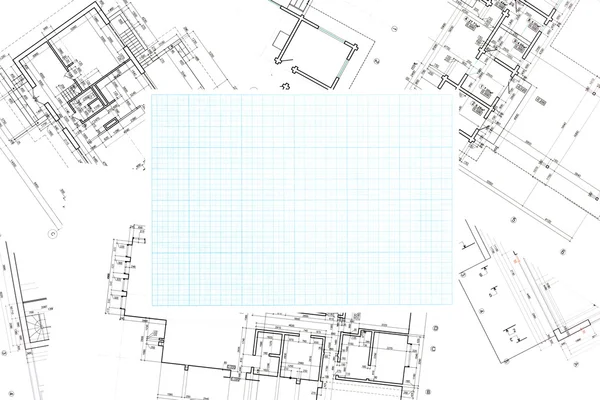 Blue grid graph paper with blueprints background
