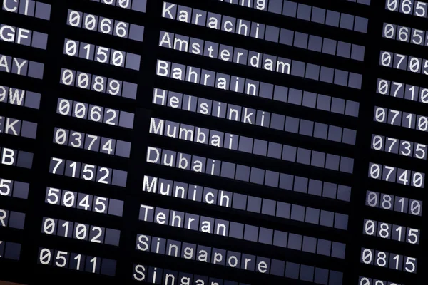 A flight schedule at the airport