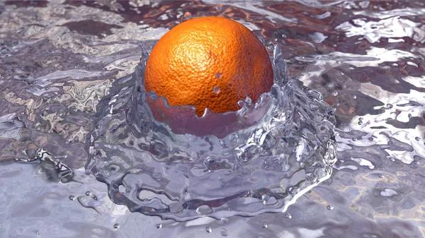 Orange falling in water