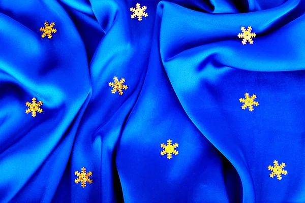 Beautiful silk wavy fabric blue with gold stars