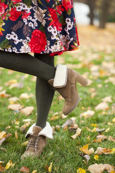 Female wool tights and autumn shoes