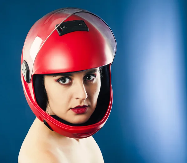 Portrait of the girl parachutist in helmet