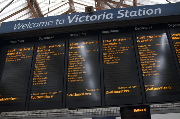 Timetable at Victoria rail station in London