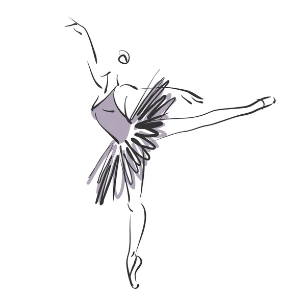 Art sketched beautiful young ballerina with tutu in ballet pose