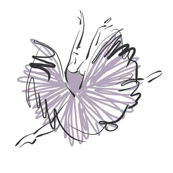 Art sketched beautiful young ballerina with long tutu in fly dan