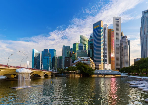 SINGAPORE - APRIL 15: Singapore city skyline and Marina Bay on A