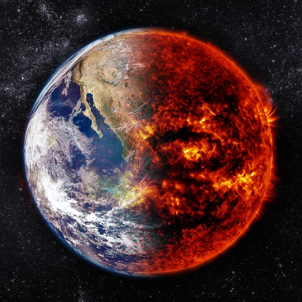 Earth in space and one part is burning