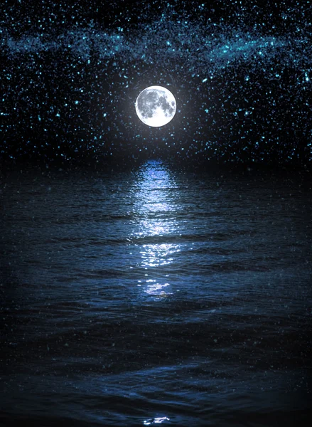 Moon and stars over the water
