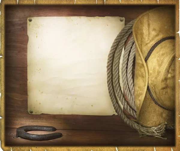 American rodeo cowboy background with western hat and lasso