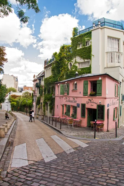 La Maison Rose, a famous cafe restaurent of Montmartre, all painted in pink on August 21, 2014 in Paris, France.