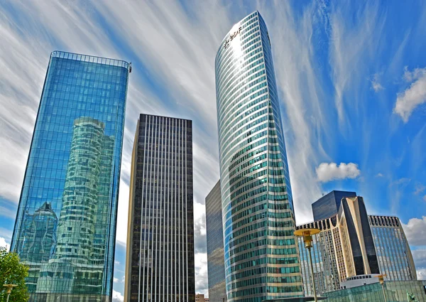 District La Defense on August 20, 2014 in Paris. It is Europes largest business district with 560 hectares area 72 glass and steel buildings and skyscrapers