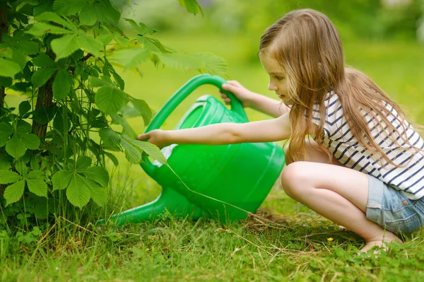 Little  girl watering  plants
