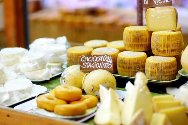 Selection of cheeses on  farmer market